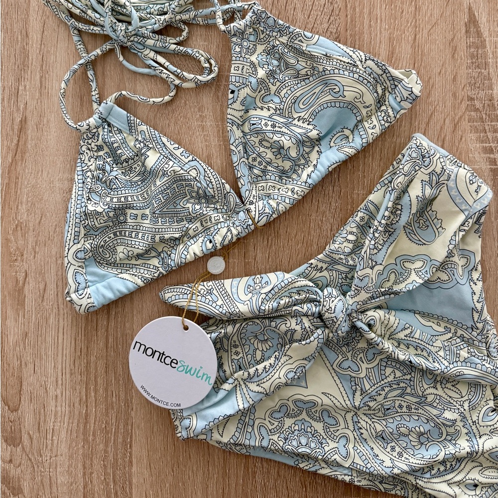 Montce Swim Peri Paisley Matching Euro Bow Top XL & Paula Tie Knot Bottom M